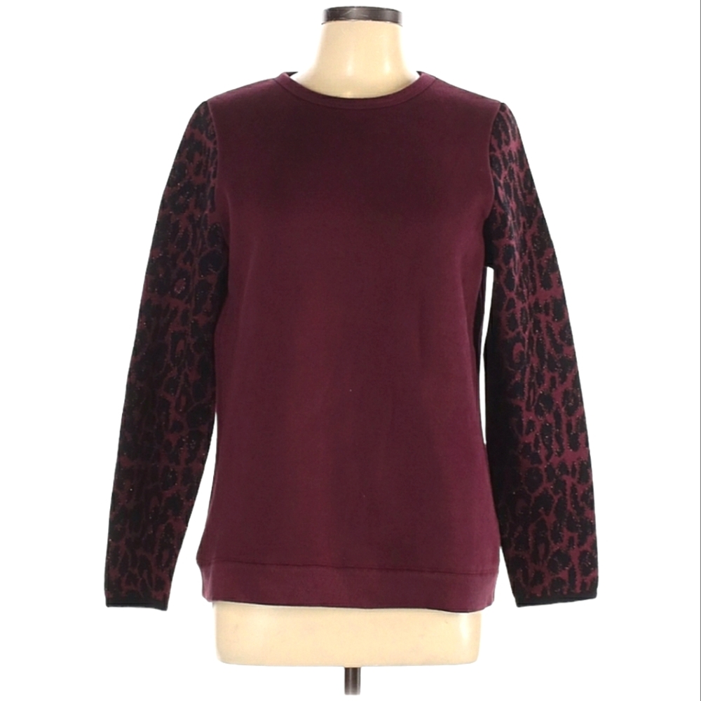 Anthro Manoush‎ Sweatshirt Size M Long Sleeve Crew Neck Animal Print Burgundy